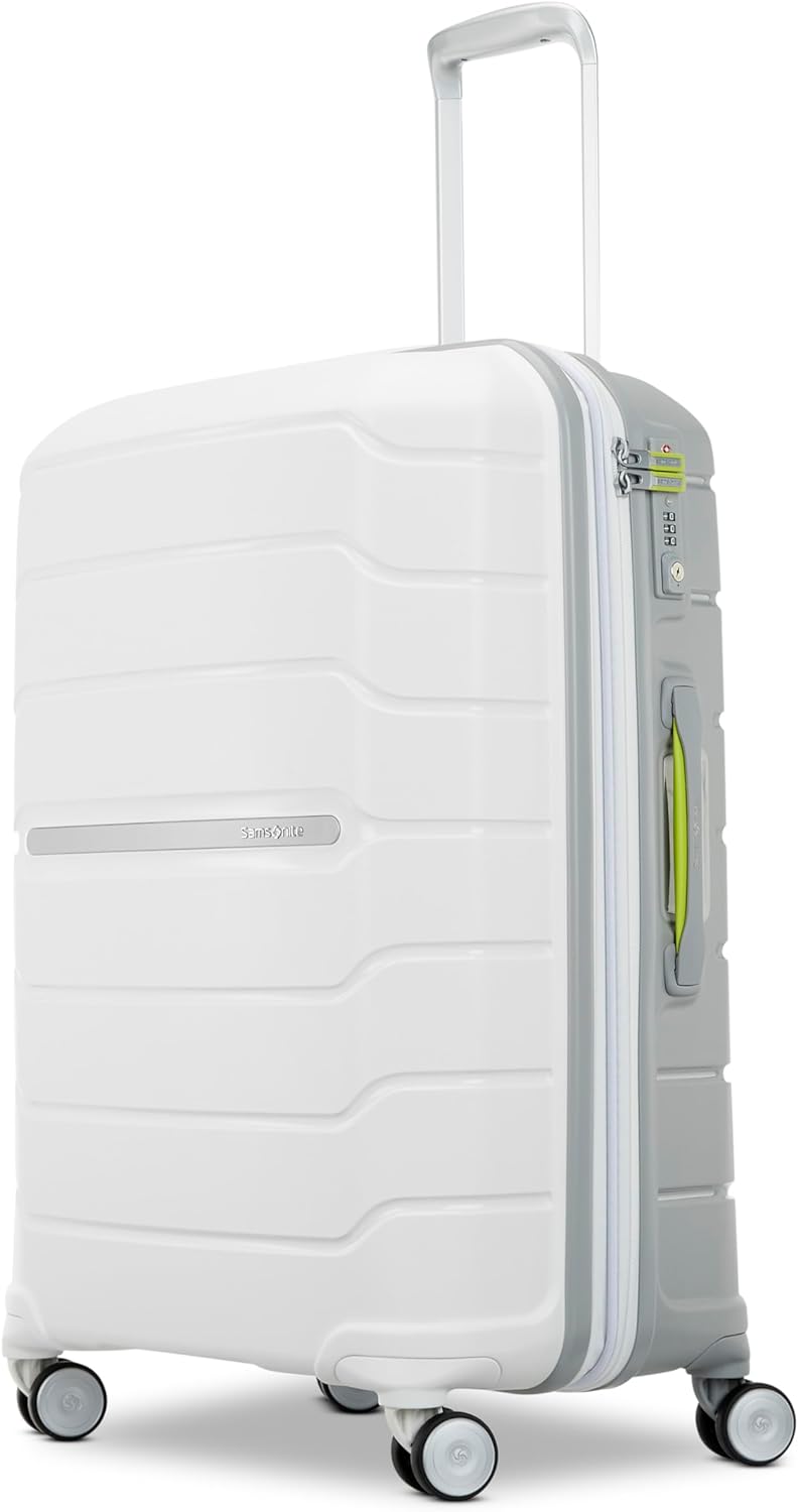 Samsonite Freeform 24-Inch Medium Luggage with Dual 360° Spinner Wheels - Checked Suitcase - TSA Lock, Airline-Approved - Lightweight Durable Polypropylene Expandable Hardshell - White/Grey