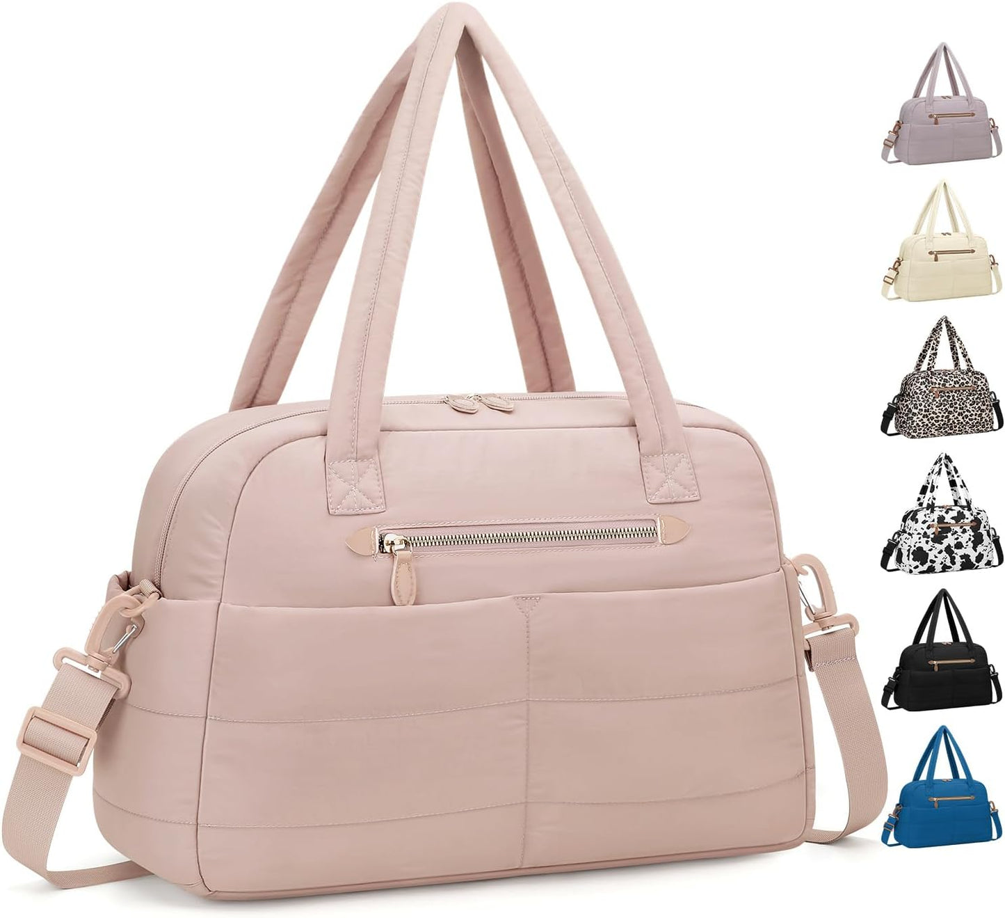 Travel Duffle Bag,Puffer Carry On Duffel Bag with Laptop Compartment Waterproof Overnight Weekender Bags for Women Large Hospital Tote Bags for Labor and Delivery(Large,Pink)