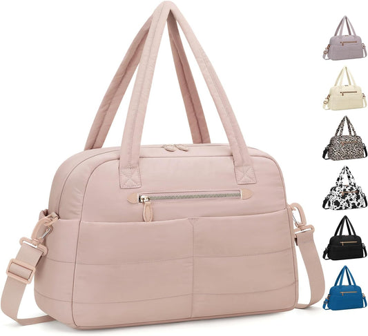 Travel Duffle Bag,Puffer Carry On Duffel Bag with Laptop Compartment Waterproof Overnight Weekender Bags for Women Large Hospital Tote Bags for Labor and Delivery (Medium,Pink)