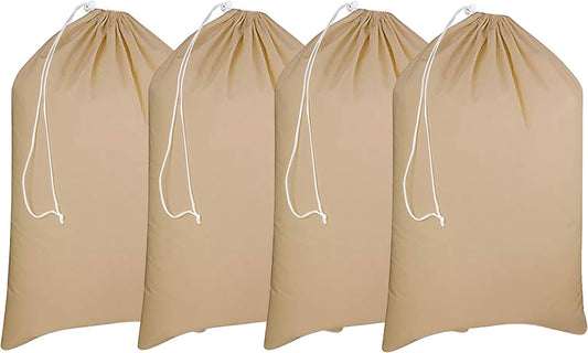 Urban Villa Laundry Bag Canvas|Dirty Clothes Travel Laundry Bag|Machine Washable|Reusable College Hostel Hamper Liner Bag for Garments Delicates Drawstring Closure 4 Pack Taupe Color|Size 28X36 Inches