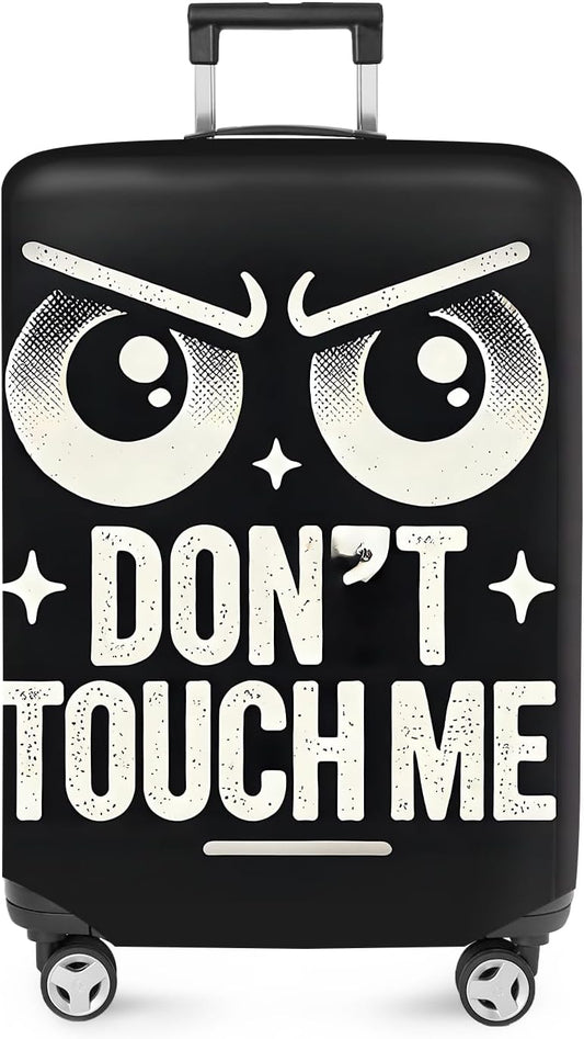 ANNA QUEEN Funny “Don’t Touch Me” Luggage Cover, Bold Black Suitcase Protector with Angry Eyes Design, Stretchable, Washable Travel Cover for 20-22 Inch Luggage