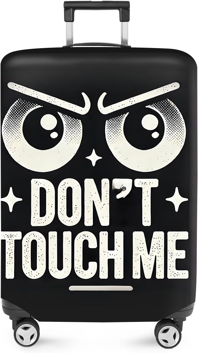 ANNA QUEEN Funny “Don’t Touch Me” Luggage Cover, Bold Black Suitcase Protector with Angry Eyes Design, Stretchable, Washable Travel Cover for 32-34 Inch Luggage