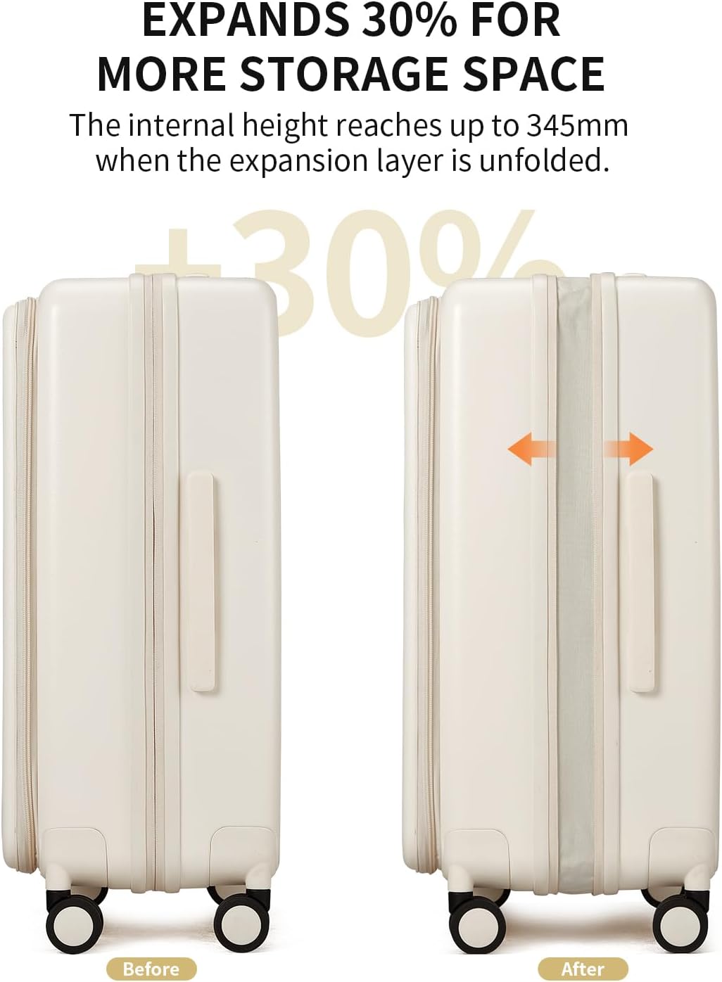 aji Expandable Top Open 24 Inch Checked Luggage with Spinner Wheels, Large Suitcase with TSA Lock, Hardside Travel Luggage Suitcases for Men Women, for 14+Days Travel, Coconut White