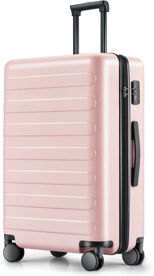 NINETYGO Medium Checked Luggage 24 Inch, Checking In Luggage with Smooth Spinner Wheels, Lightweight, Hard Shell PC Suitcase, Lightweight Travel Luggage, TSA Approved (Pink, Rhine Basic)