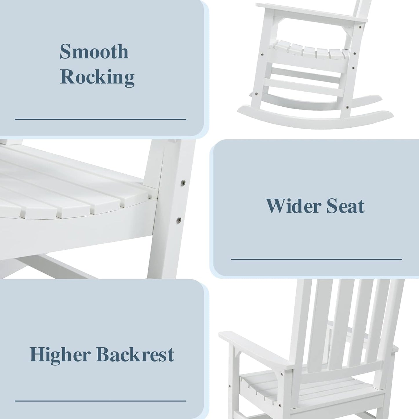Psilvam Oversized Outdoor Rocking Chair Set of 2, Porch Rocker with 21" Wide Seat and 32" Tall Backrest, Pre-Assembled with Most Components for Effortless Installation (White)