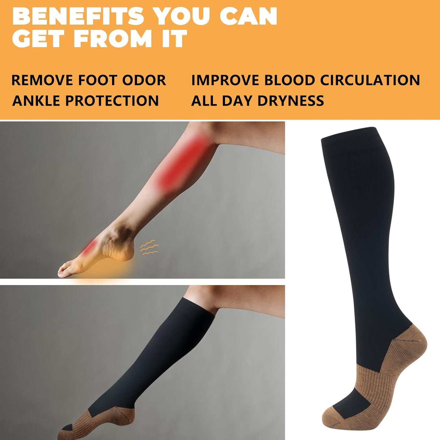 fenglaoda 8 Pairs Compression Socks for Men & Women 20-30 mmHg Knee High Nurse Pregnant Running Medical and Travel Athletic