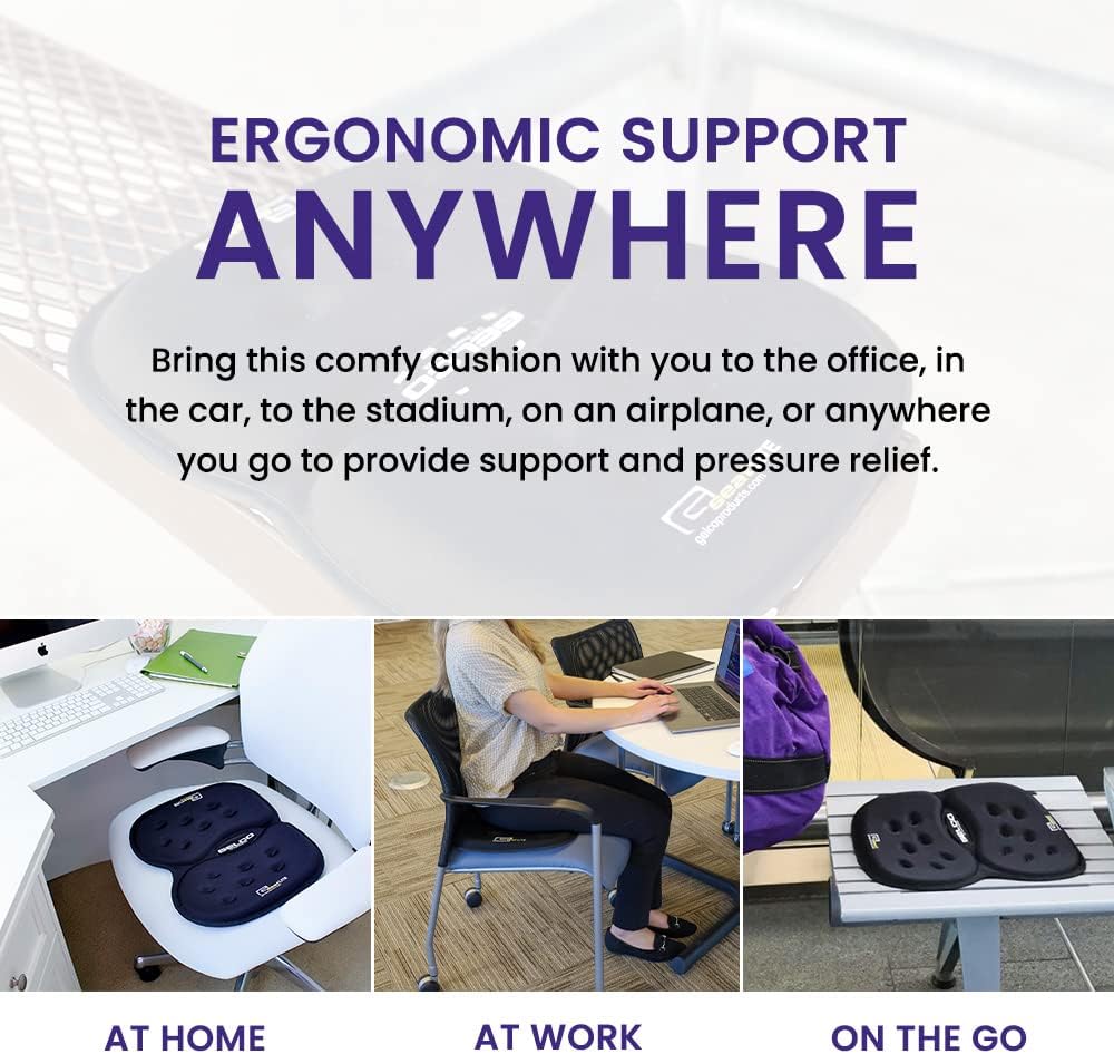 LITE Travel Gel Foam Cushion | Back Pain, Sciatica, Pressure Relief | Relieves Tailbone Discomfort, Promote Healthy Posture | Ergonomic Comfort | Car, Commute, Airplane and Travel - Gray