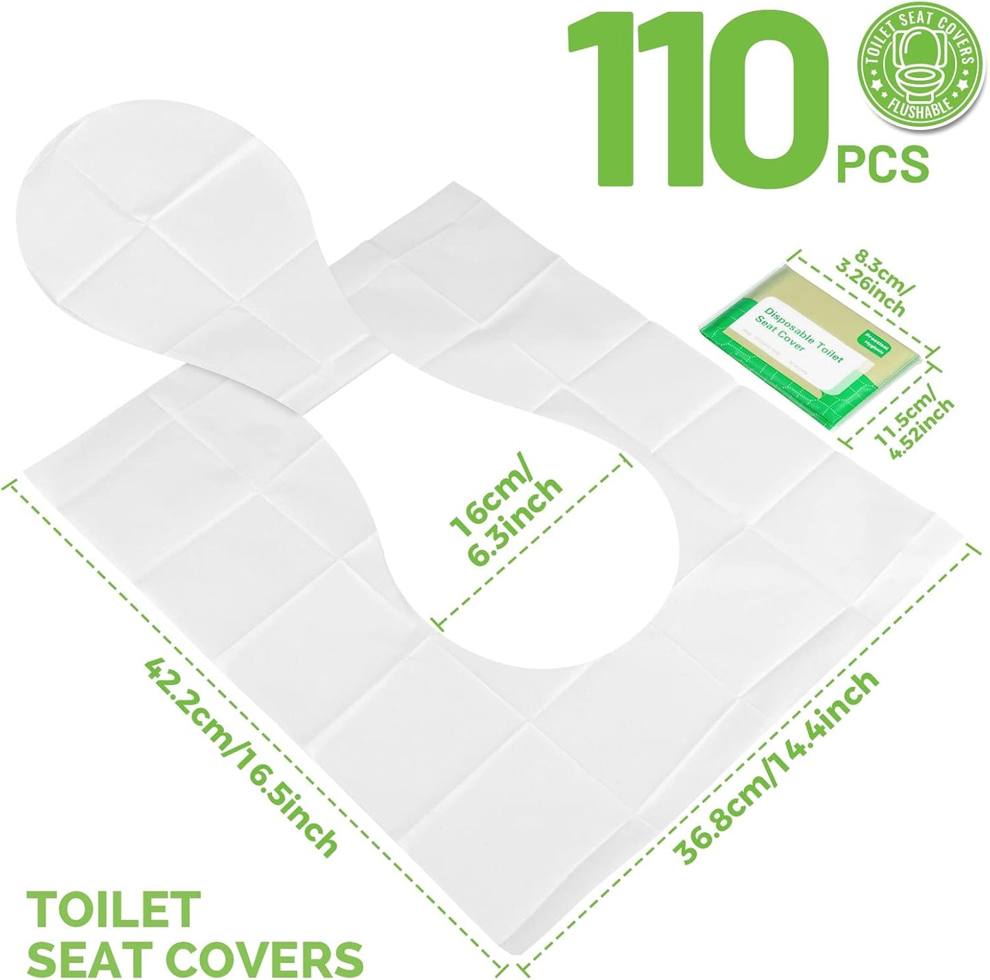YGDZ Toilet Seat Covers Disposable, 110pcs Flushable Travel Disposable Toilet Seat Covers for Adults Kids Potty Training, Travel Essential Accessories for Airplane, Road Trips, Camping
