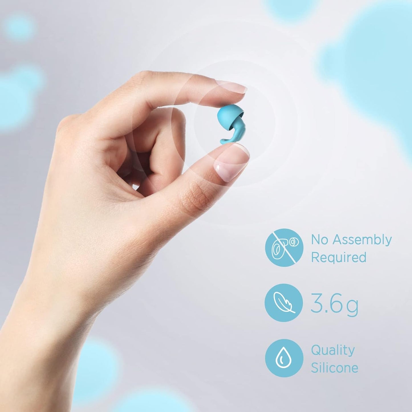 Silicone Ear Plugs for Noise Reduction - Reusable Soft Comfortable Earplugs for Sleeping,Noise Sensitivity & Flights -16 Ear Tips in XS/S/M/L, with 2 Travel Boxes - 33dB Noise Cancelling (Light Blue)