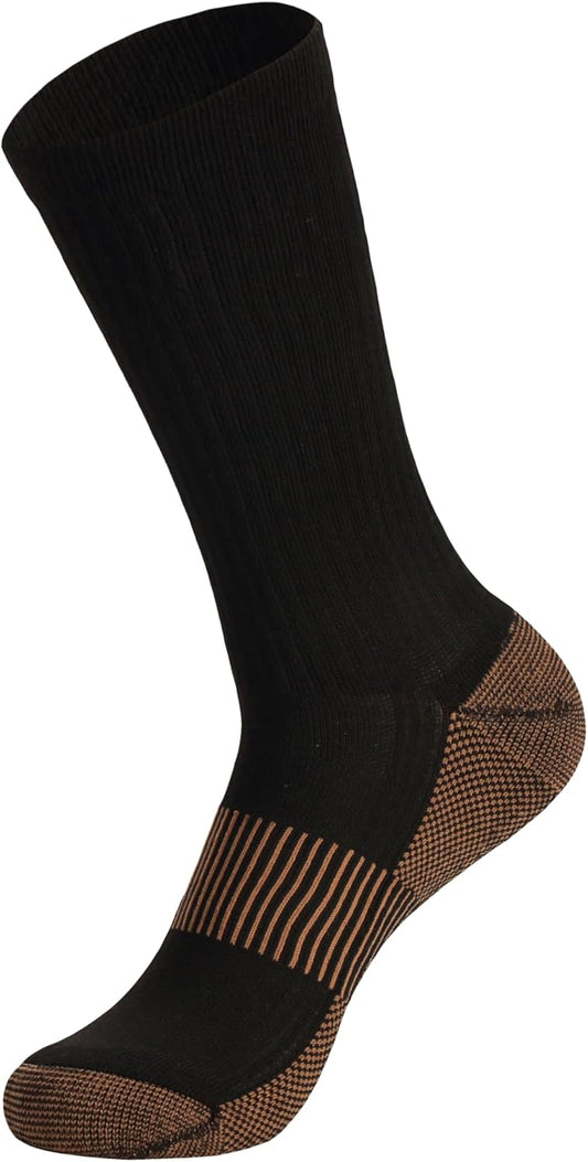 FOOTPLUS Hiking Copper Compression Socks,Unisex Cushioned Sole Arch Support Athletic Crew Running Socks