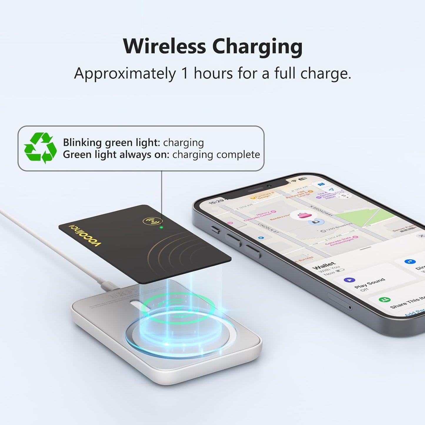 [Apple MFi Certified] VOCOlinc Air Card Tag Rechargeable Wallet Tracker 1.6mm 2 Pack Black, Item Finder Work with Apple Find My APP (iOS Only, Android not Supported),Locator for Luggage, Suitcase, Bag