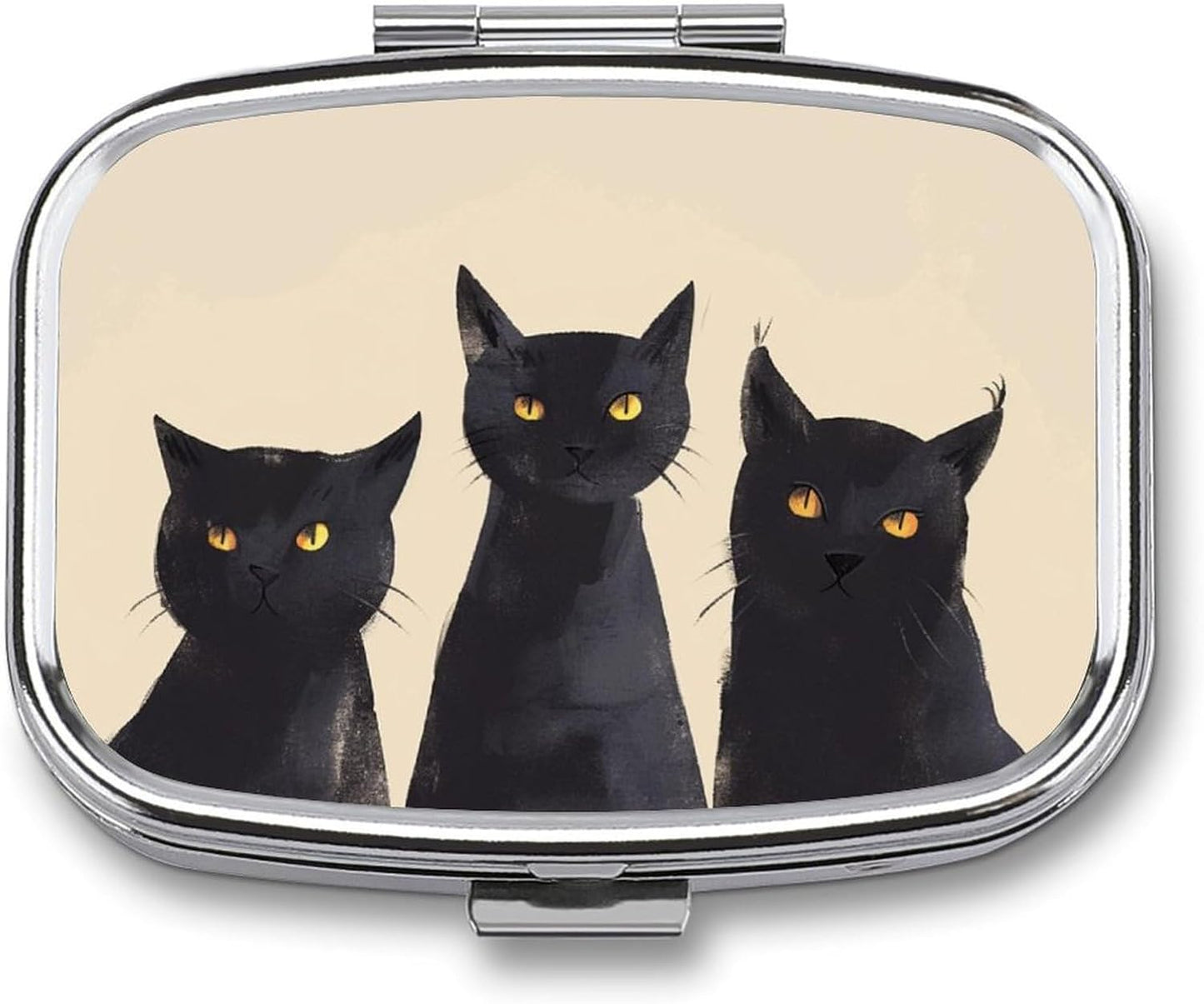 Metal 2 Compartment Pill Organizer Travel Friendly Portable Compact Pill Box Cute Pill Case to Hold Vitamins,Fish Oil,Supplements,Meds,Tablet for Purse,Pocket. (Three Cats)