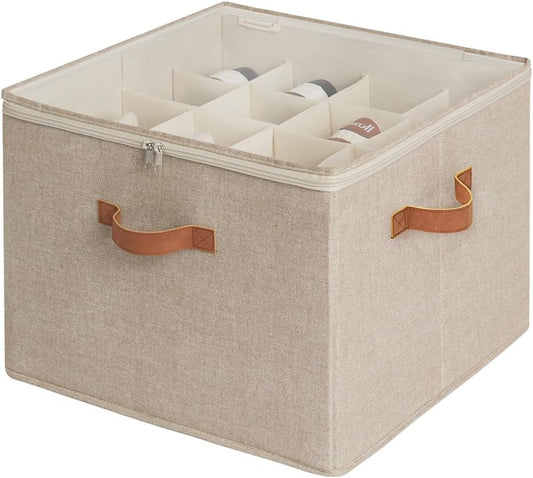 StorageWorks Shoe Organizer for Closet, Fits up to 16 Pairs, Shoe Cubby Storage Containers with Adjustable Dividers and Clear Cover, Mixing of Brown & Beige