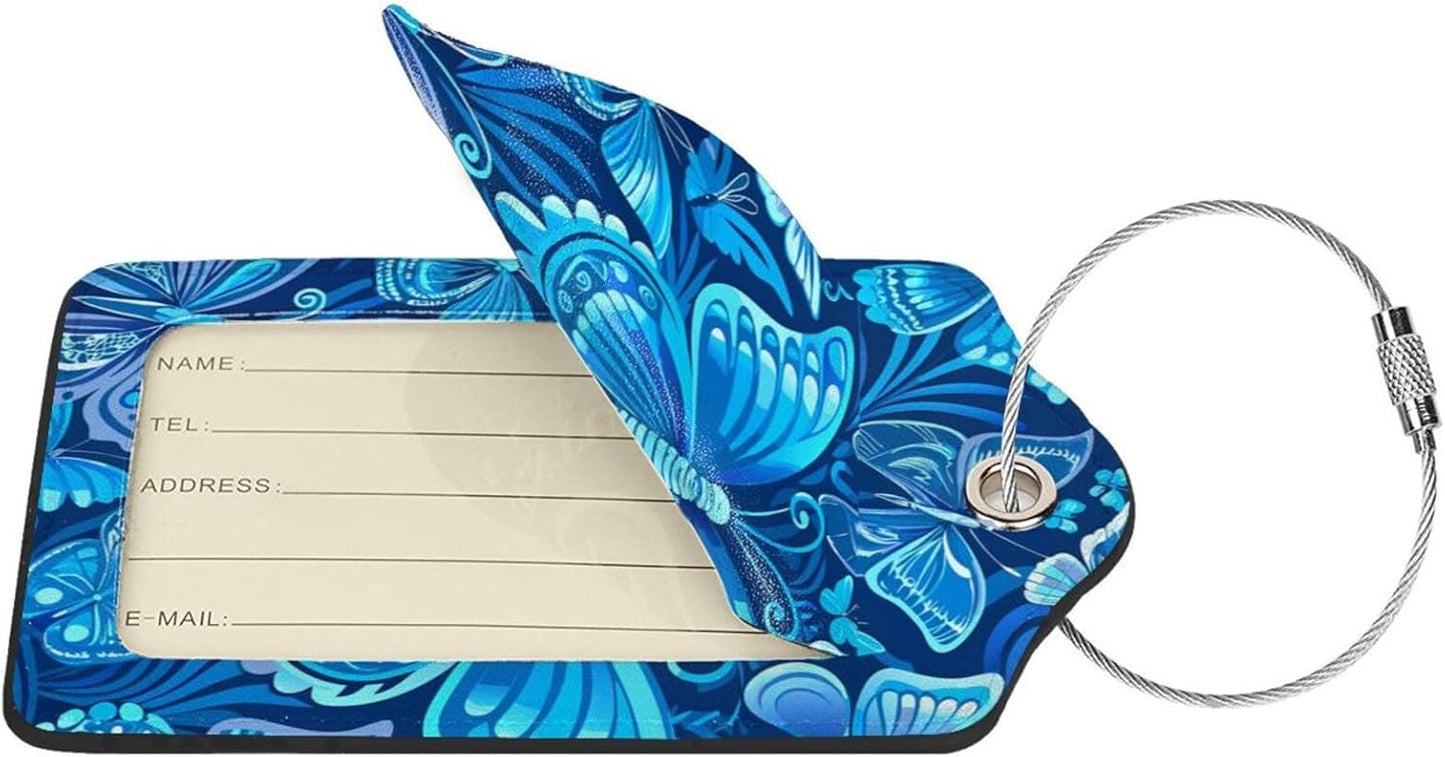 2 Pack Luggage Tag for Suitcase, Cute Unique Leather Suitcase Tags Identifiers with Privacy Name Address Labels & Durable Steel Loop for Women Men Travel