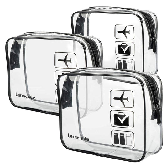 Lermende 2pcs Clear Toiletry Bag TSA Approved Travel Bag,Carry On for Travel,Airport Airline Accessories Compliant Bag,Quart Sized Makeup Cosmetic bag Women Men (Black, 3 Pack)