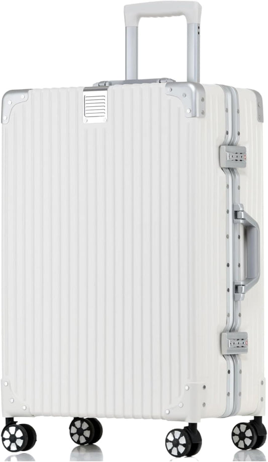 HotWay 26 Inch Checked in Luggage with Aluminum Frame,PC Hard Shell Suitcase with Spinner Wheels and TSA Lock, Large Suitcase for Business Travel, White