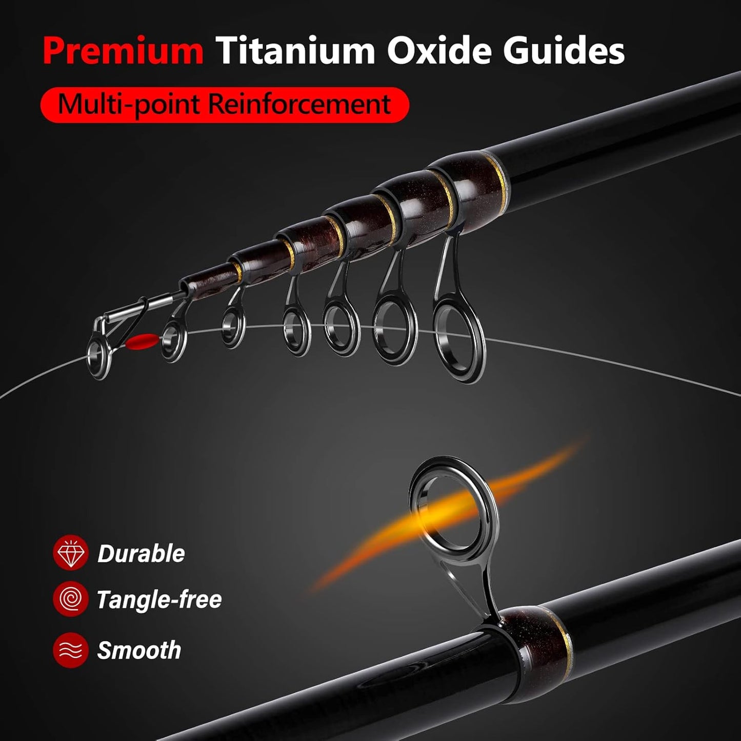 PLUSINNO Fishing Rod and Reel Combos, Bronze Warrior Toray 24-Ton Carbon Matrix Telescopic Fishing Rod Pole, 12 +1 Shielded Bearings Stainless Steel BB Spinning Reel, Travel Freshwater Fishing Gear