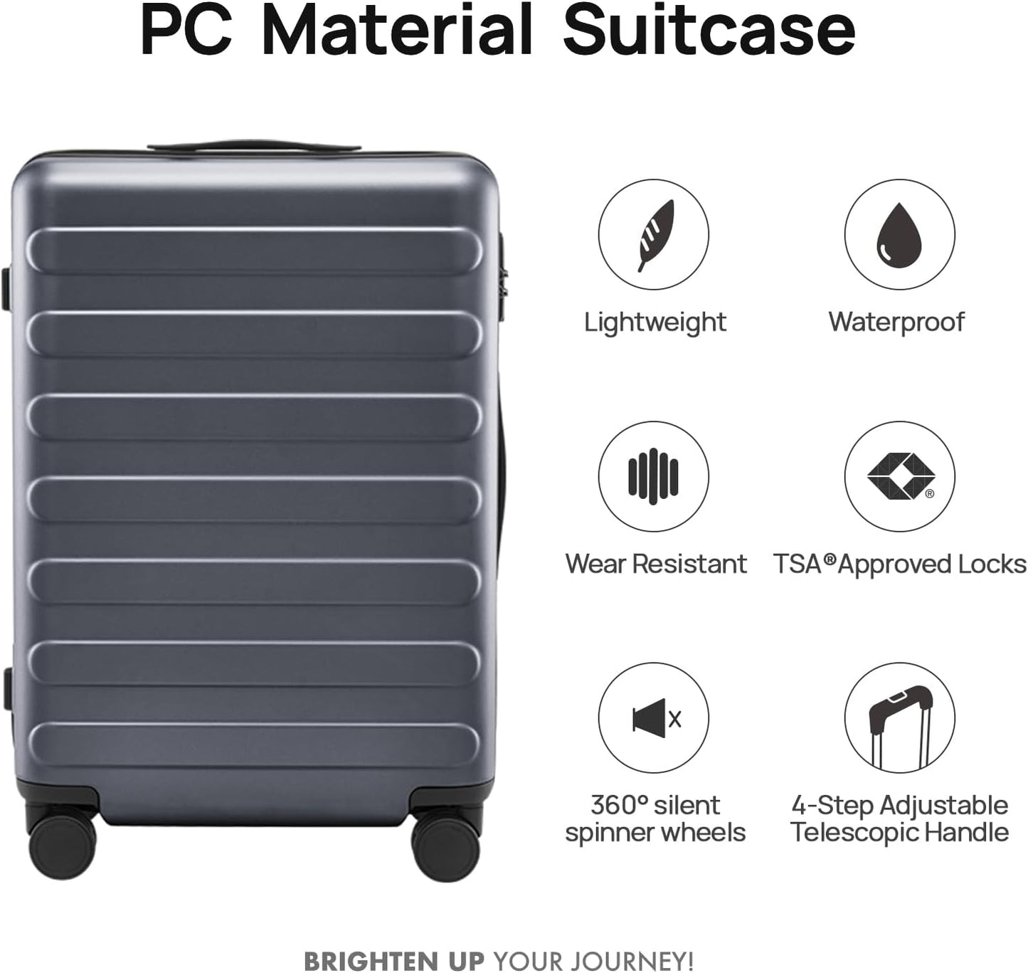 NINETYGO Medium Checked Luggage 24 Inch, Checking In Luggage with Smooth Spinner Wheels, Lightweight, Hard Shell PC Suitcase, Lightweight Travel Luggage, TSA Approved (Grey, Rhine Basic)