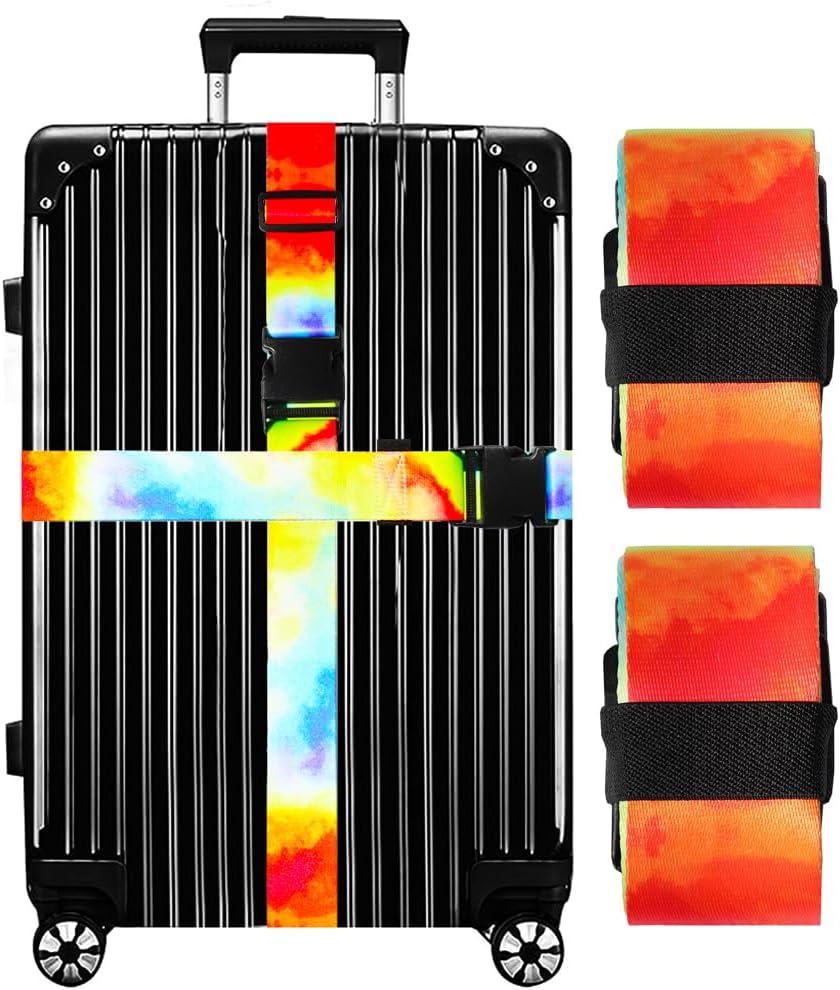 Luggage Straps for Suitcases TSA Approved-2 Pack Bright Personalized Luggage Belt Strap for Suitcase/Carry On Bag Luggage Accessories for Travel (Tie-Dye)