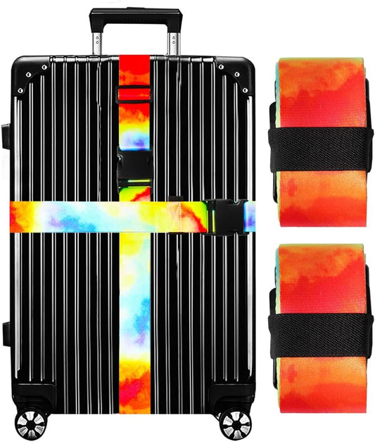 Luggage Straps for Suitcases TSA Approved-2 Pack Bright Personalized Luggage Belt Strap for Suitcase/Carry On Bag Luggage Accessories for Travel (Tie-Dye)