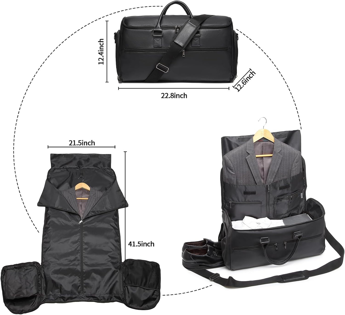 Carry On Garment Bag for Travel, Convertible Travel Garment Bag for Men Women, 2 in 1 Hanging Suitcase Suit Business Travel Bag