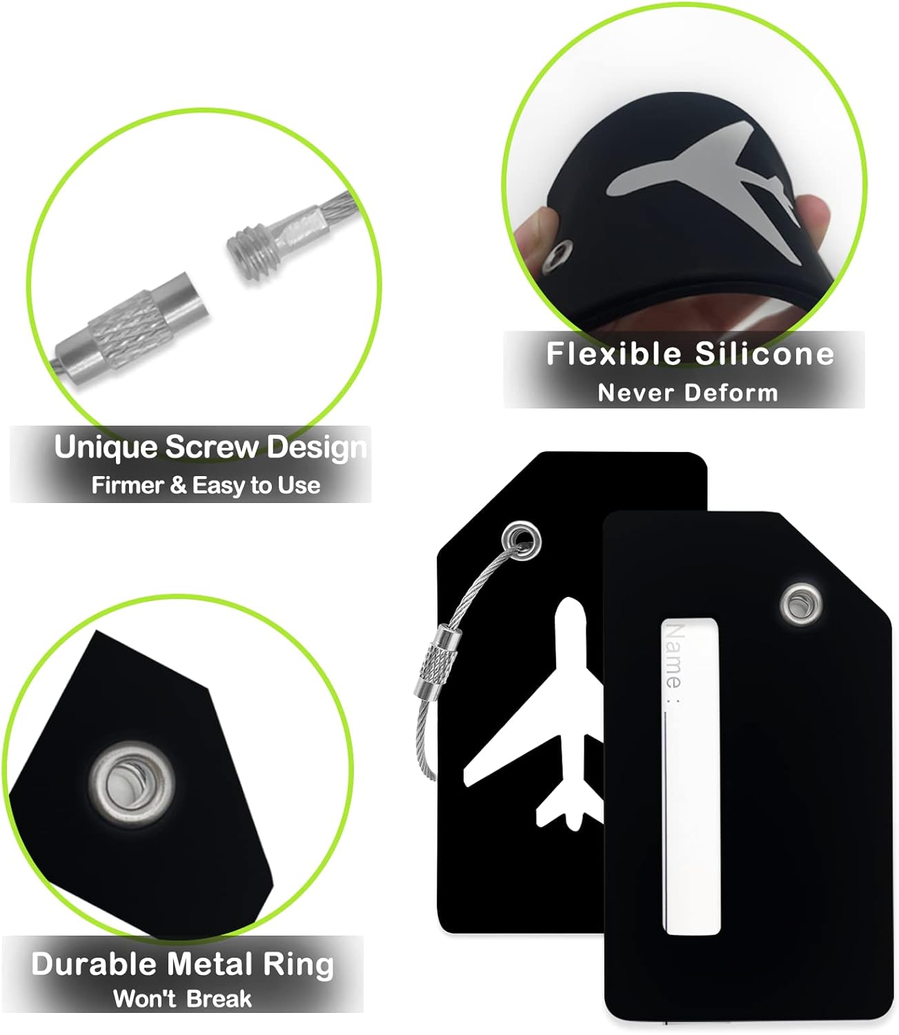 Luggage Tag 8 Pcak - Travel Essentials Accessories for Suitcases Quickly Identify, Travel Tags for Luggage, Backpacks, Bags, Baggage, Cruise Suitcases - Flexible & Bright Silicone (Black