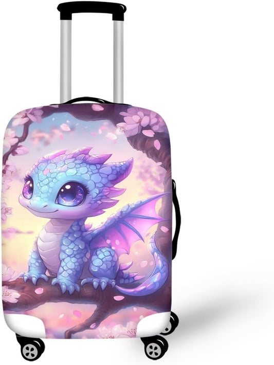 Dragon Suitcase Cover Travel Luggage Protector Washable Elastic Suitcase Covers Anti-Scratch Zip Closure Lugagge Covers for Suitcase Cherry Blossom Luggage Cover Fits 18-21 Inch, S
