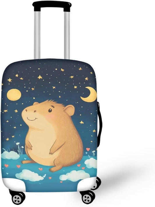 Capybara Suitcase Cover Cute Luggage Cover Protector Invisible Zipper Closure Travel Luggage Protector Fit 22-25 Inch Anti-Scratch Stretchable Suitcase Protector, Moon and Star