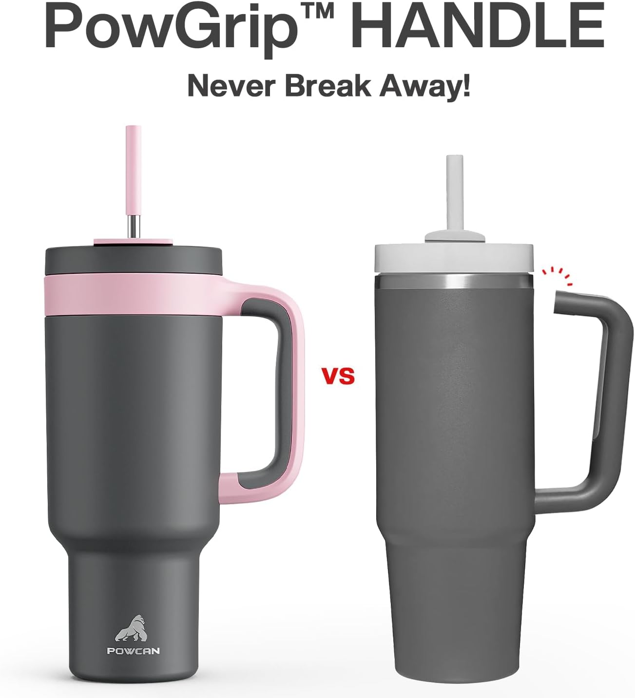 POWCAN 40 oz Tumbler with Handle, 2-in-1 Straw and Sip Lid, Leakproof, Dishwasher Safe, Insulated Stainless Steel Travel Coffee Mug, Keeps Cold for 34 Hours, Fits in Car Cup Holder (Rebellion)