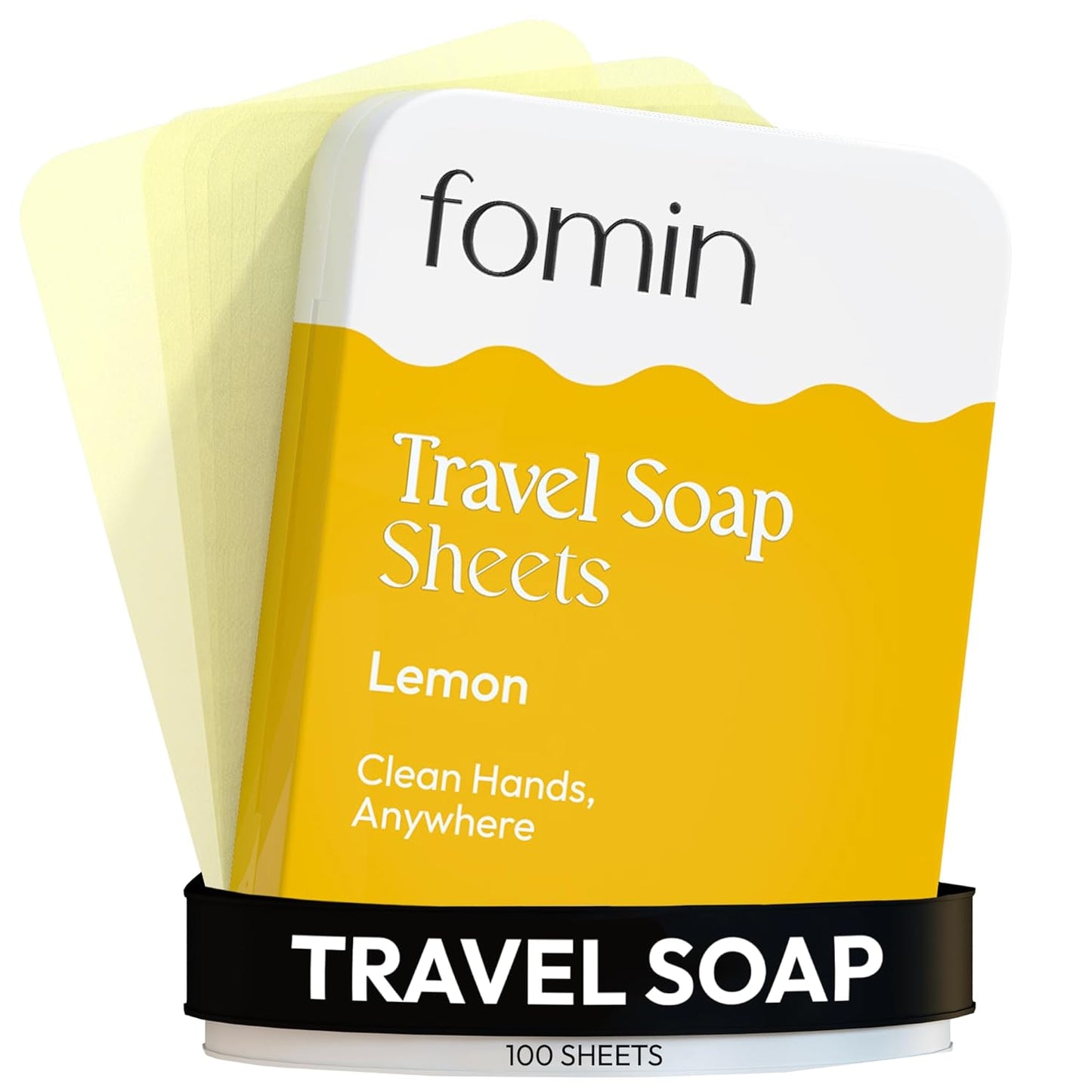 FOMIN - Antibacterial Paper Soap Sheets Tin for Traveling - (100 Sheets) Lemon Portable Travel Hand Soap Sheet, Dissolvable Mini Camping Hand Soap for Hand Washing