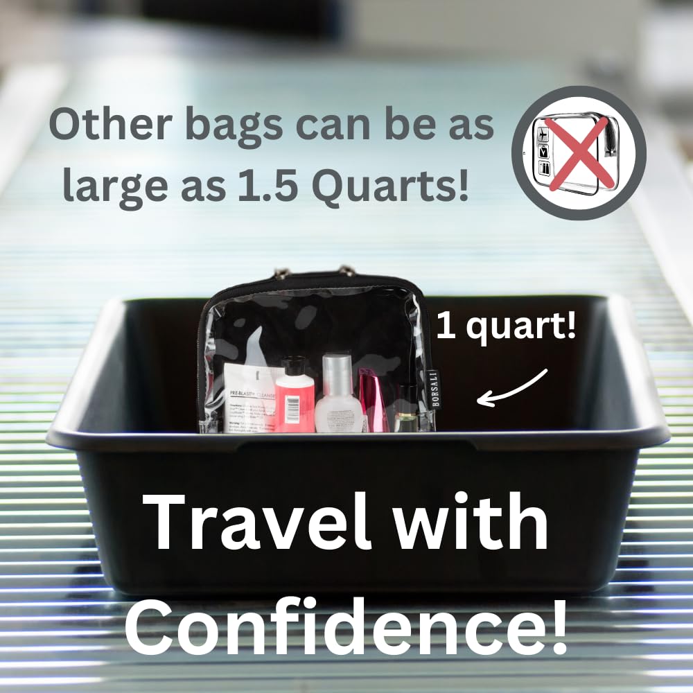 BORSALI TSA Approved Toiletry Bag - Clear Quart Size for 3-1-1 Carry On Travel - Makeup Organizer Cosmetic Pouch with Zipper - Travel Accessories - Light Blue
