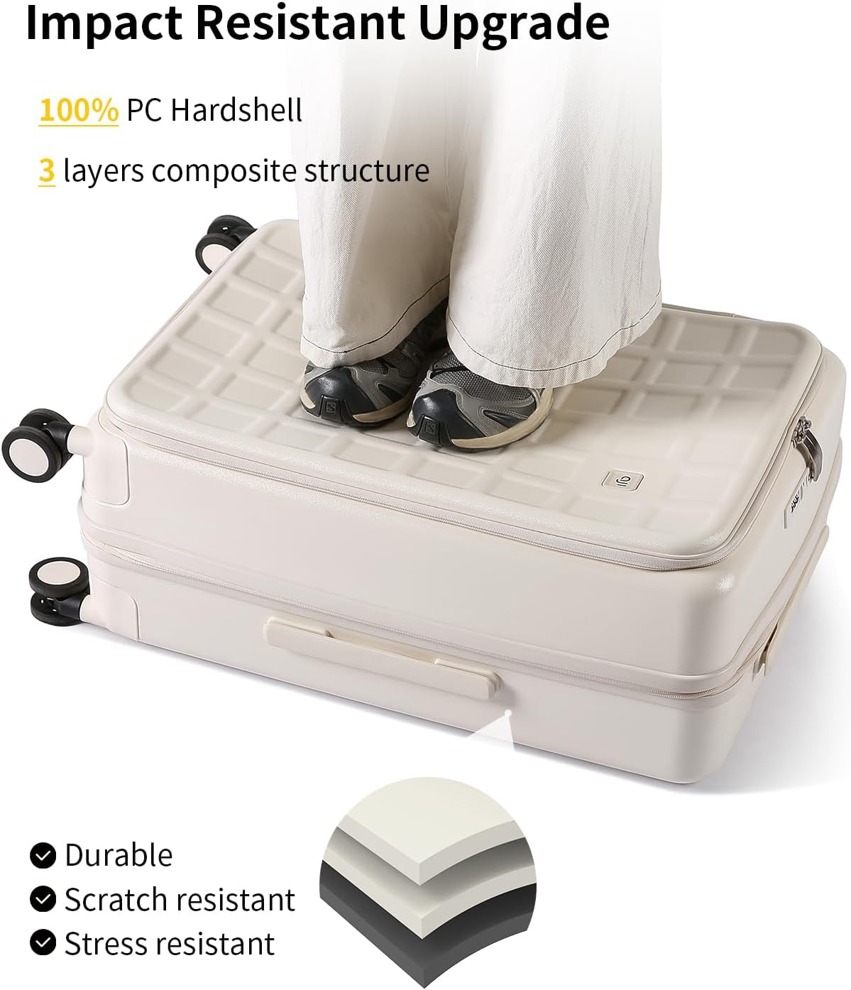 aji Expandable Top Opening Luggage Sets 2 Piece with Spinner Wheel, 20/26 Inch Luggage with TSA Lock, Lightweight PC Hard Shell Travel Luggage Suitcases for Men Women, 2-Piece Set, Coconut White