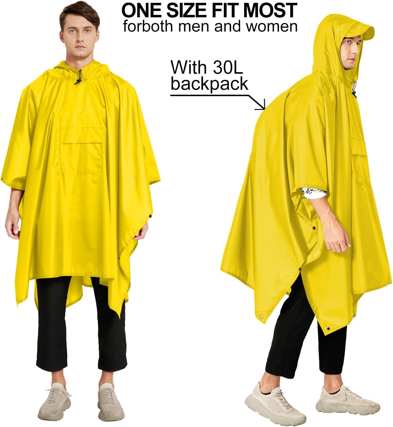 salamra Hooded Rain Poncho Waterproof Raincoat Jacket for Men/Women/Adults with Pocket