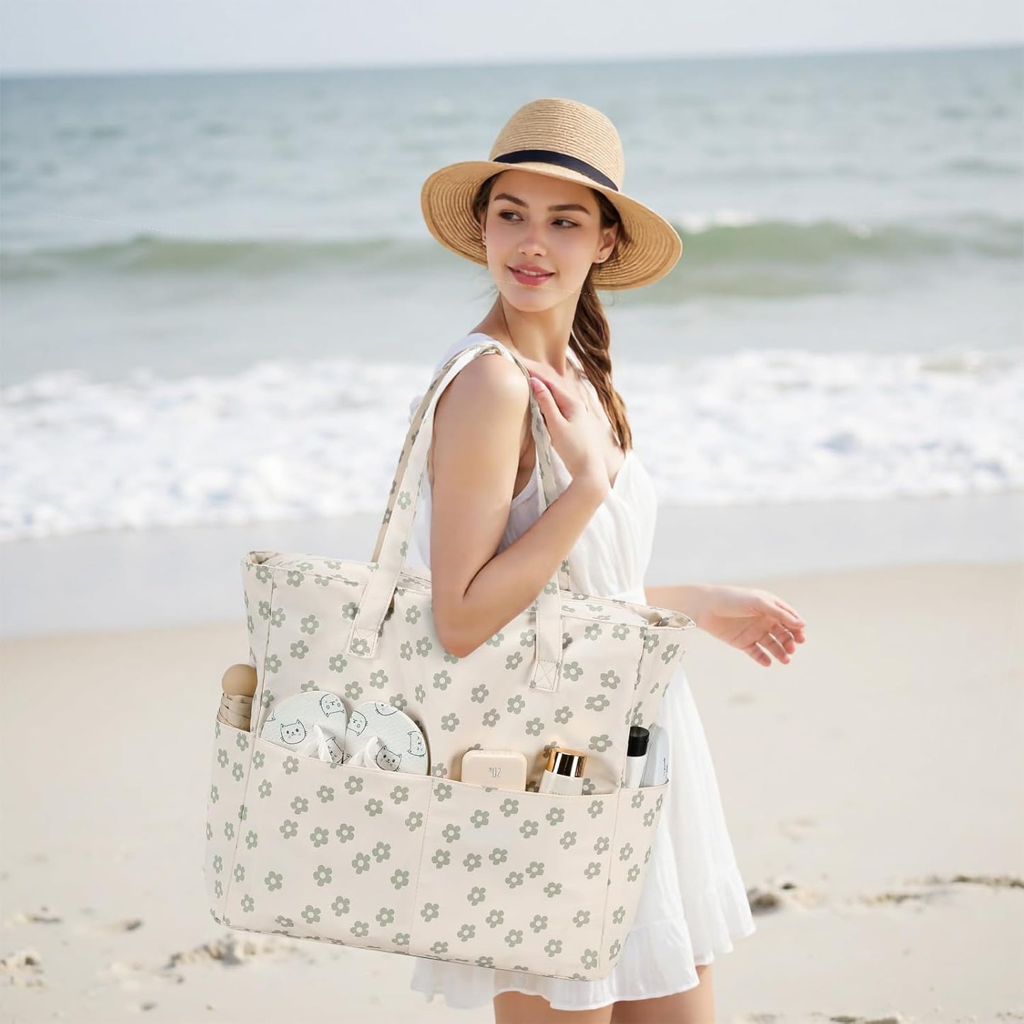 Waterproof Beach Tote Pool Bags for Women Ladies Extra Large Gym Tote Carry On Bag With Wet Compartment for Weekender Travel