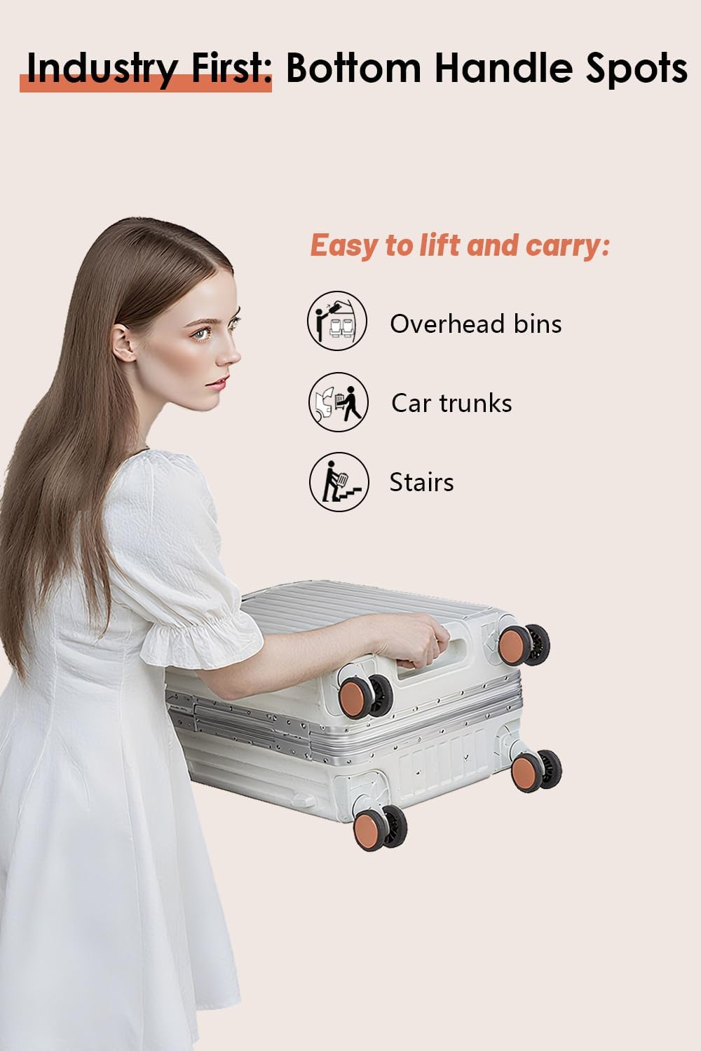 HotWay 24 Inch Hardside Checked Luggage with Leather Handle, PC Zipperless Suitcase with Spinner Wheels and TSA Locks, Lightweight Checked Luggage for Travel