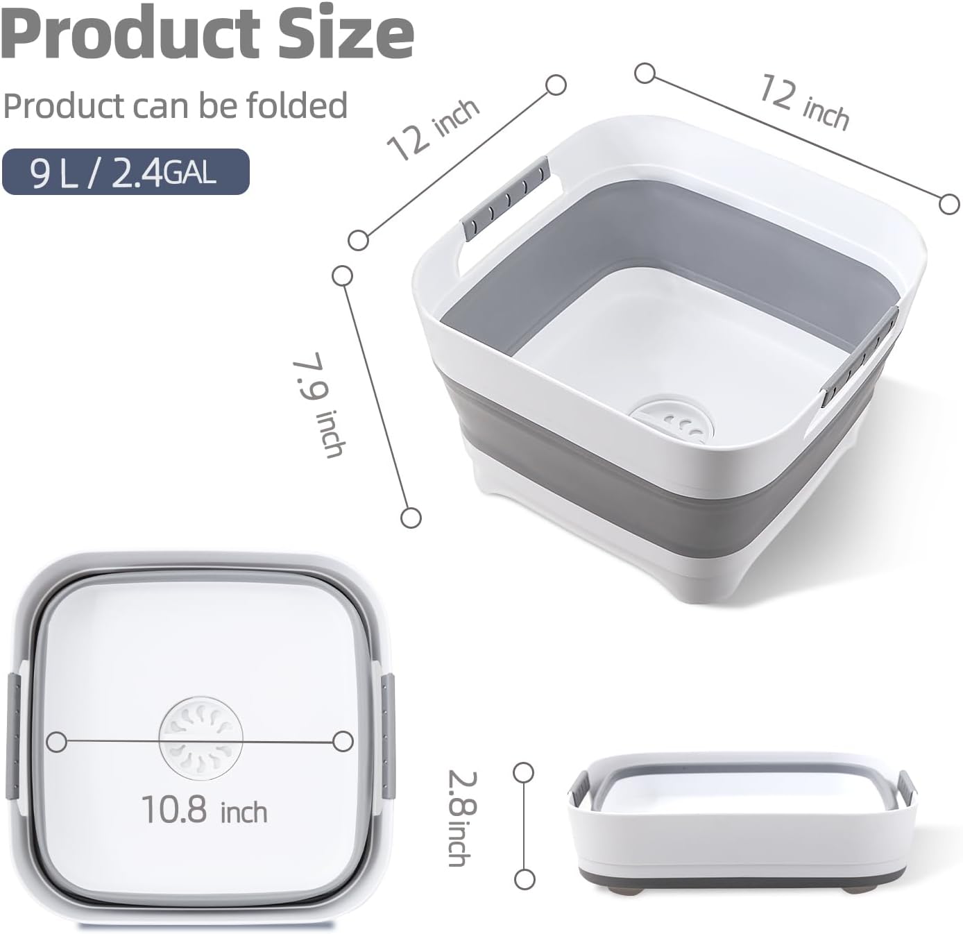 Collapsible Wash Basin for Baby Bottles - 2.4 Gallons Portable Wash Bin for RV Camping Sink, Space-Saving Dish Tub.Laundry & Utility Room Sinks