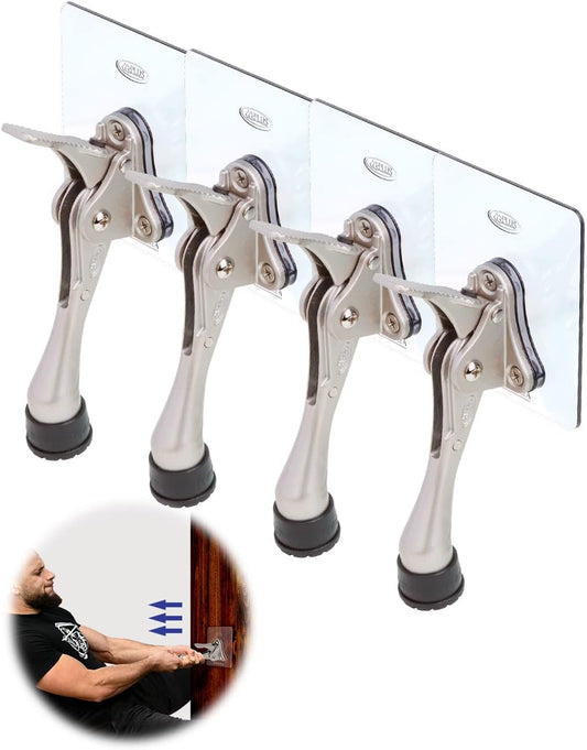 Door Stopper with Adhesive Bracket Stickers, No Drilling or Tools Needed, Available for All Doors, Door Holder, Heavy Door Stop, KickDown Door Stoppers by HASHI (Satin Nickel/Bracket 4pack)