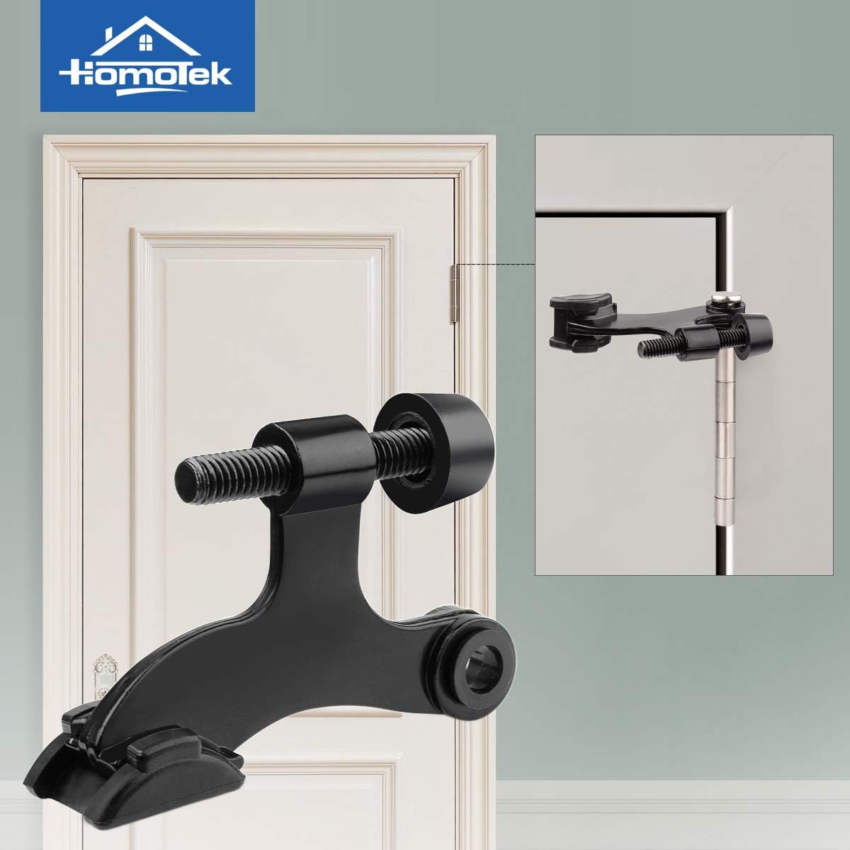HOMOTEK 4 Pack Hinge Pin Black Door Stopper,Adjustable Deluxe Heavy Duty Door Stopper 2-1/2"x1-3/4”,with Black Rubber Bumper Tips