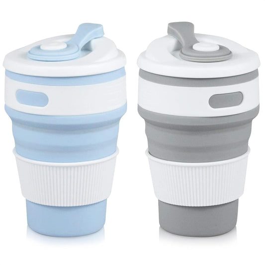 2-Pack Collapsible Coffee Cup Reusable – 12oz Leakproof Travel Coffee Mug, Silicone, Foldable & Portable for Hiking, Camping, Office | Lightweight, Heat-Resistant, Easy to Clean, Outdoor & Travel Cup