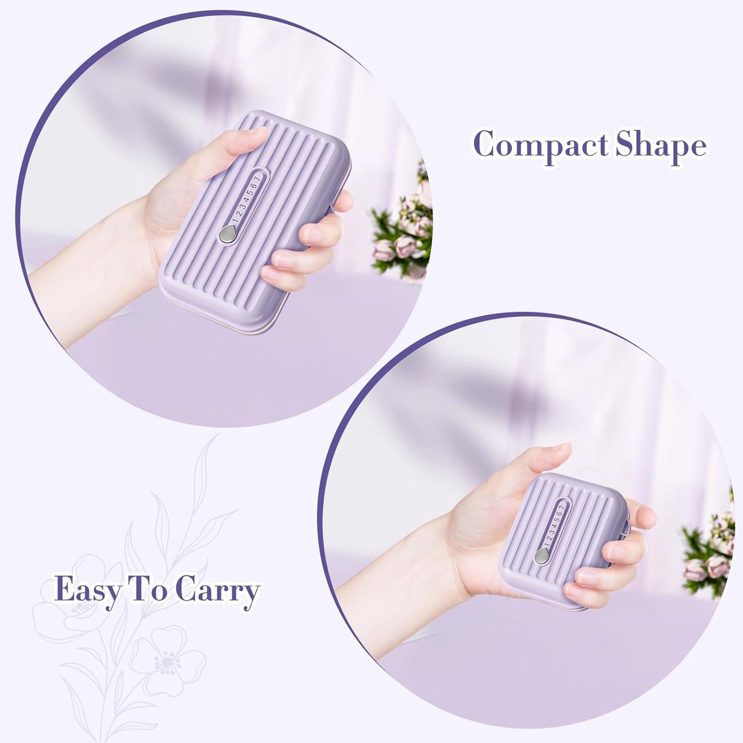 Travel Pill Organizer Box with Medicine Labels, 2Pack 7 Compartments Portable Pill Case, Daily Medication Organizer Storage Pill Container for Pocket Pharmacy(Purple, S+L 2pack)