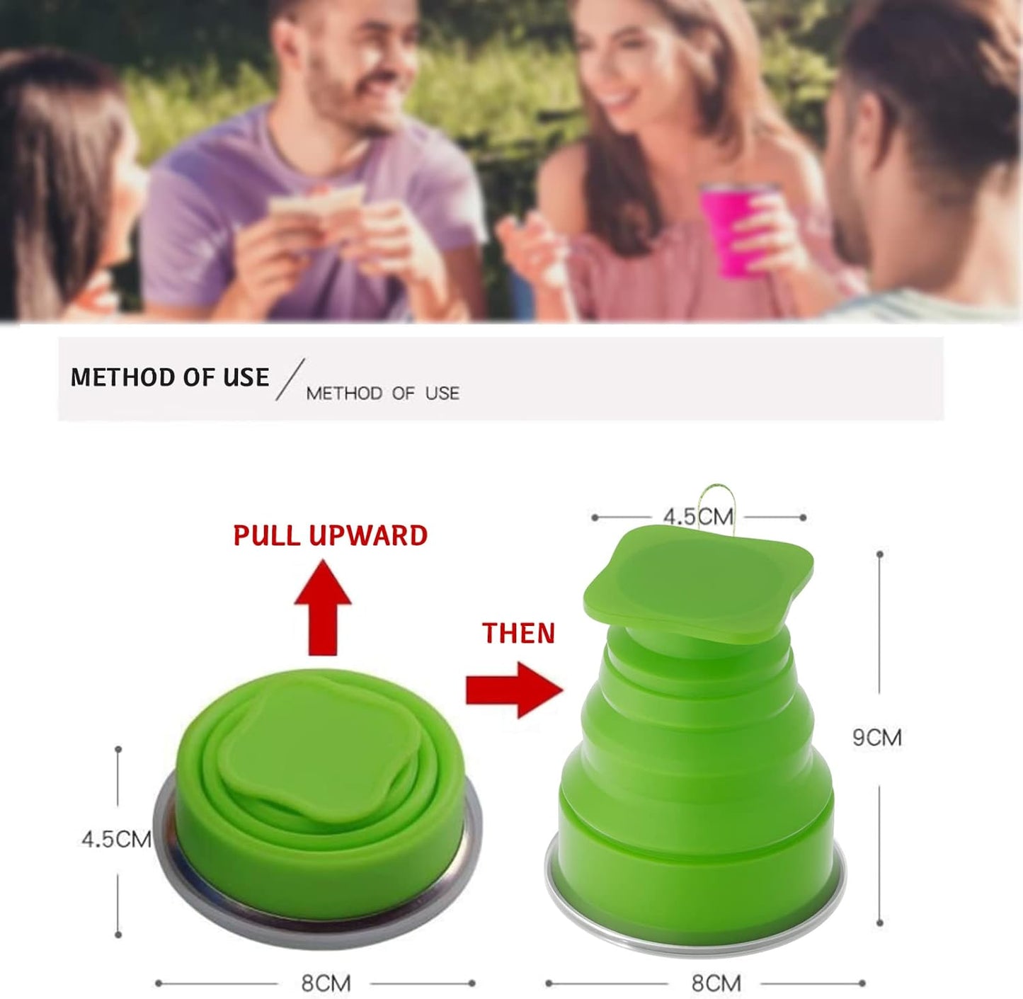Collapsible Cup - Silicone Foldable Cup-Expandable Folding Drinking Reusable Portable Mugs Cups For Travel, Camping, Hiking, Survival, Car, Picnic, Beach, Holiday Vacation, Outdoor Sports Green