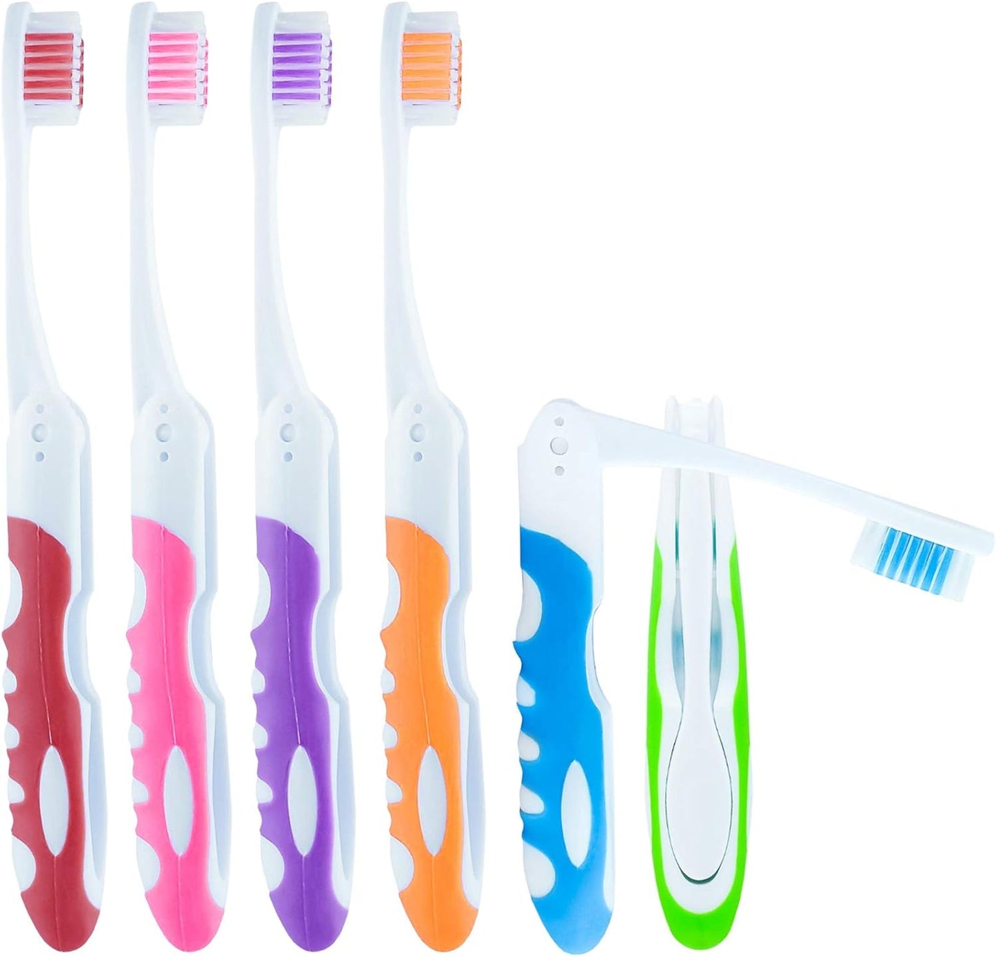Lingito Travel Folding Toothbrush, Camping Toothbrush Bulk, Medium Bristle (6 Pack Medium-Multicolor)