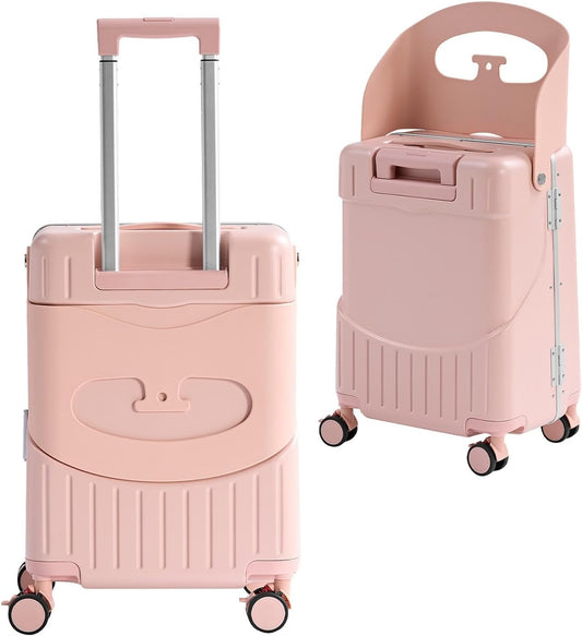 TABU 20" Ride-on Luggage with Seat For Kids & Adults，Carry On Hardshell Ride On Suitcase with 360° Lockable Spinner and TSA Lock, Pink