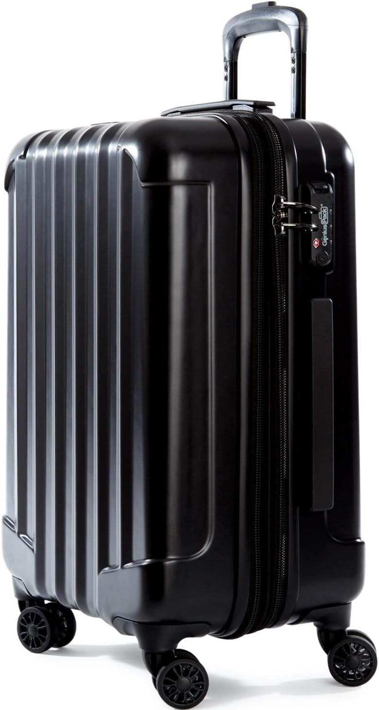 Expandable Hardside Carry On Luggage 22x14x9 Airline Approved Rolling Suitcase with Double Spinner Wheels, Ultra Light 21-Inch (Jet Black)