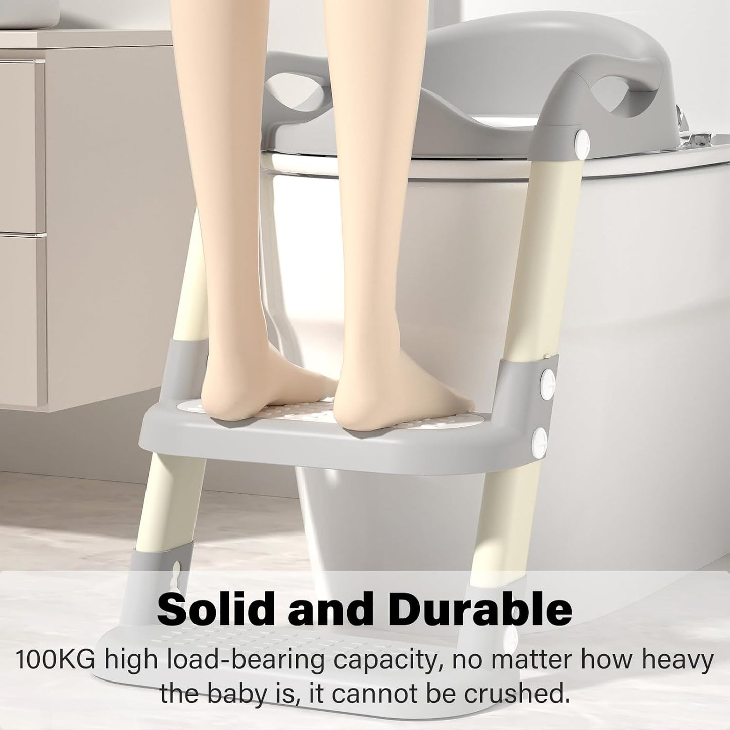 Potty Training Seat with Step Stool Ladder, Adjustable Foldable Potty Seat for Toilet with Anti-Slip Pads Ladder for Kids Boys Girls Toddlers - Grey