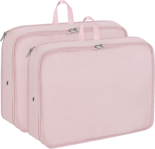 Extra Large Compression Packing Cubes for Travel Essentials, 2 Pack Expandable Travel Cubes for Packing Bags Suitcase Organizer, Pink