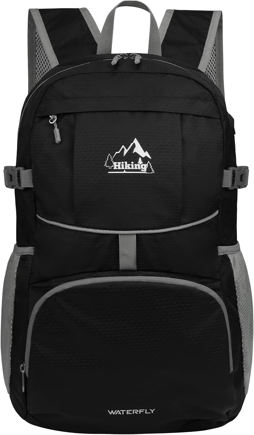 WATERFLY Hiking Foldable Daypack Backpack: 25L Ultra Lightweight Packable Waterproof Outdoor Travel Day Pack for Woman Man