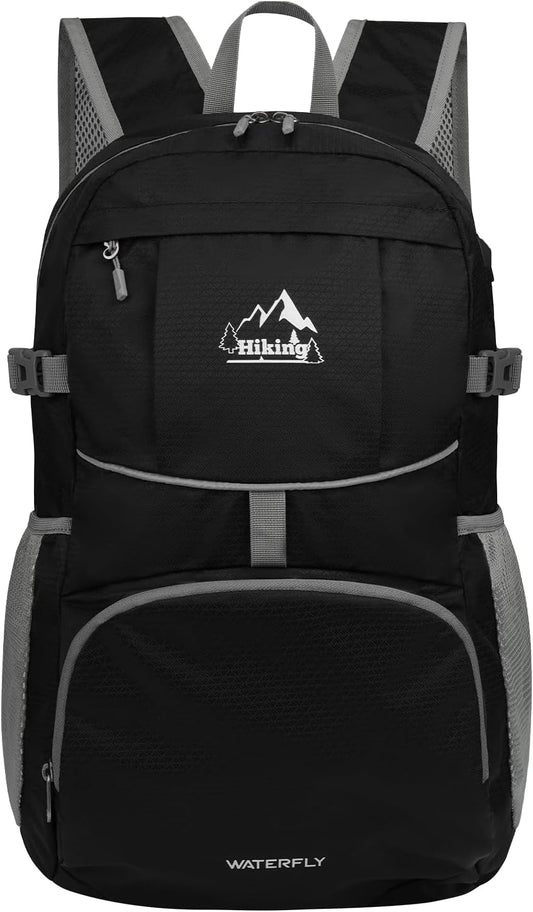 WATERFLY Hiking Foldable Daypack Backpack: 25L Ultra Lightweight Packable Waterproof Outdoor Travel Day Pack for Woman Man