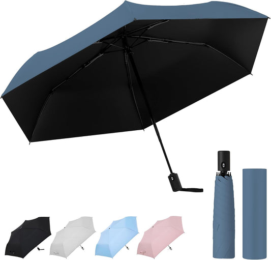 Auto Open Close Umbrella - Ultra Light Compact Travel & Backpack Size for Women and Men, UPF 50+ Eco-Friendly Sun Protection & Windproof Rain Umbrella with UV Defense