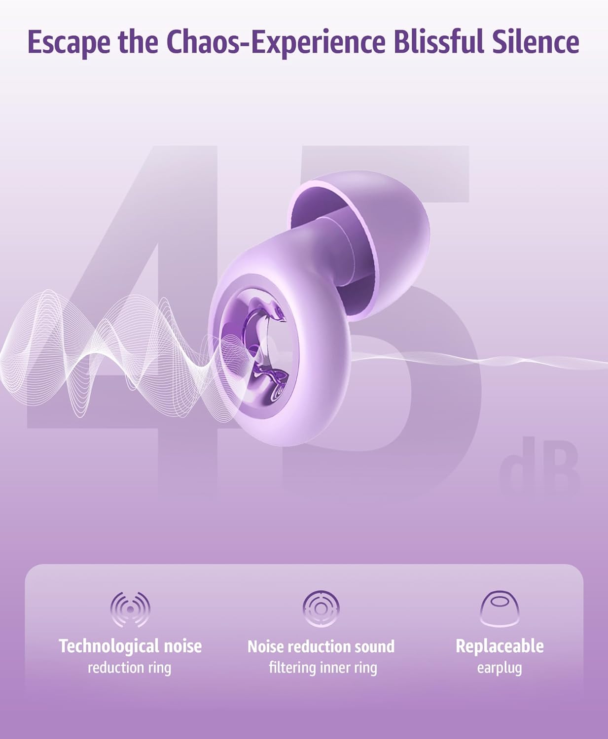 Ear Plugs for Sleeping Noise Cancelling: 45db Ultra-Comfy Reusable Noise-Reducing Earplugs for Concerts/Shooting/Travel/Snoring-Silicone Hearing Protection Earbuds with 8 Eartips